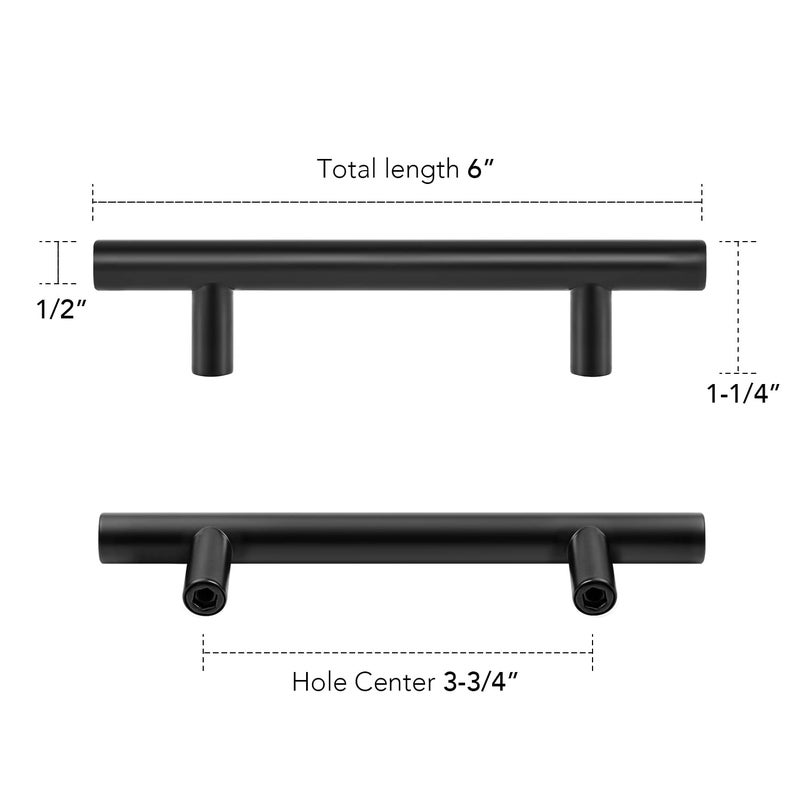 HomeExpert Home Expert 5 Pack 6 inch Cabinet Handles Black Drawer Pulls 3.75 inch Hole Center Stainless Steel Cabinet Pulls - Image 3